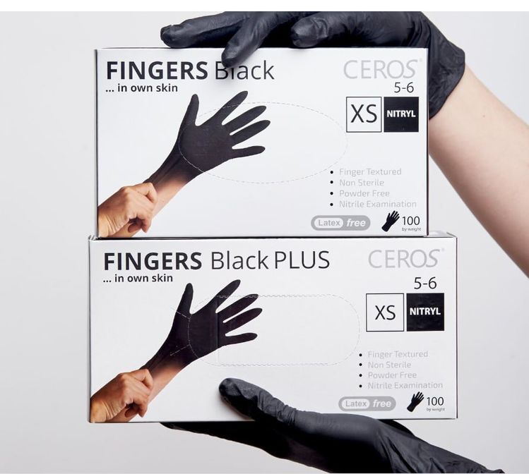 CEROS, Fingers BLACK, XS (5-6), Rękawice nitrylowe. Czarne 1x100 szt.
