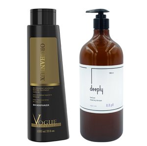 Nanoplastyka Vogue Orghanlux + Deeply Hardcore Cleansing Shampoo 8.0 pH 1000+1000 ml