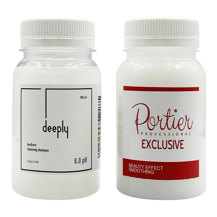 Keratin Portier Exclusive + Deeply Hardcore Cleansing Shampoo 8.0 pH 100+100 ml