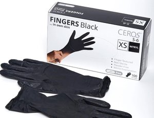CEROS, Fingers BLACK, XS (5-6), Rękawice nitrylowe. Czarne 1x100 szt.